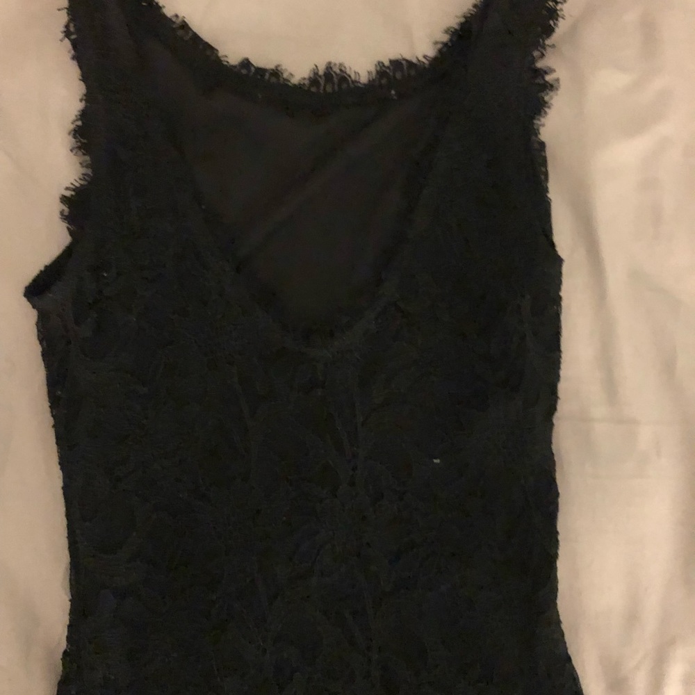 V-back black lace dress
